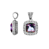 Handmade Mystic Topaz Quartz cushion pendant in sterling silver with Balinese artistry and rainbow shine.